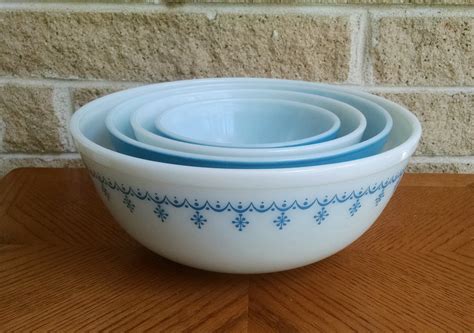 snowflake blue pyrex|pyrex blue snowflake mixing bowls.